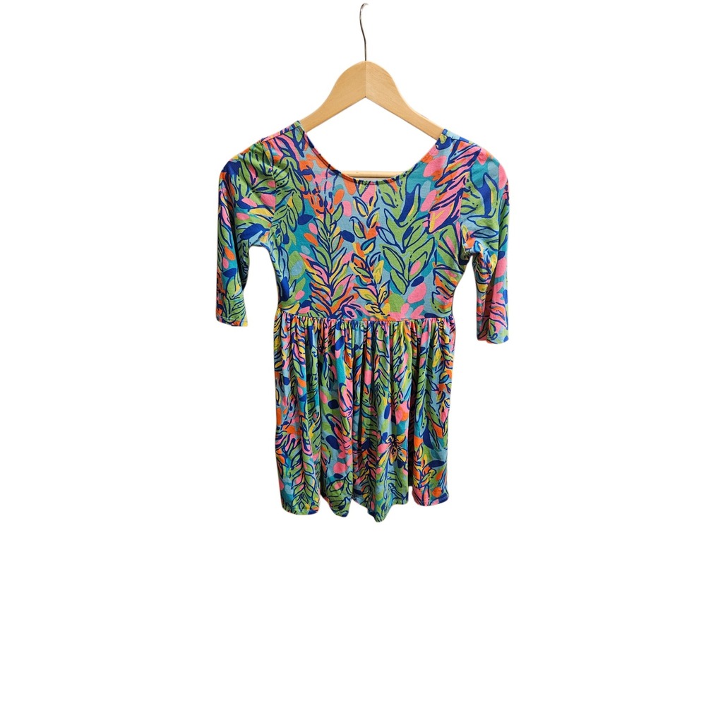 Lilly Pulitzer Girls Mini Evelyn Dress "Hot Spot" Print Cotton Bow Back XL 12-14